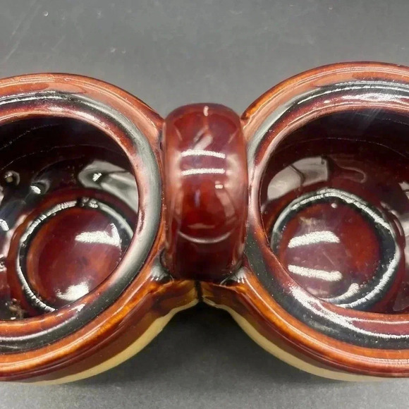 Crock Brown Drip Condiment Caddy Speckled Brown Glaze Vintage Stoneware - Picture 9 of 10